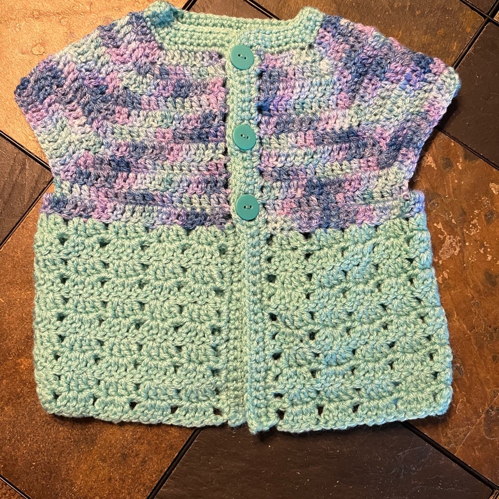 Handmade Purple and Aqua Crochet Sweater